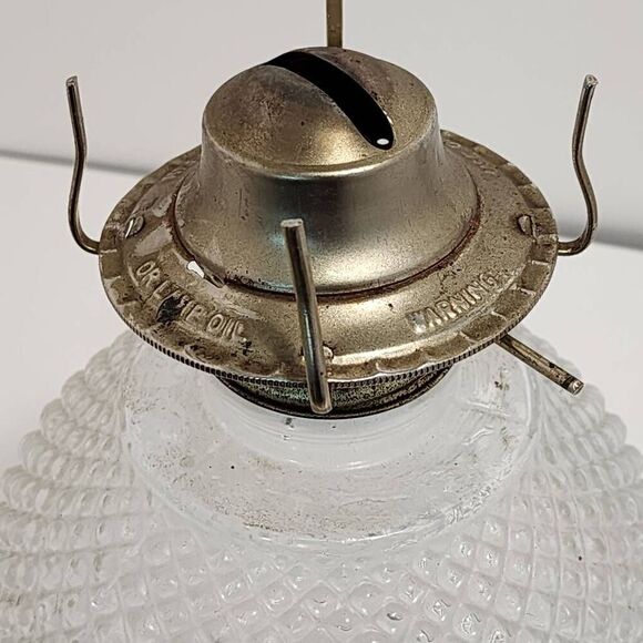 Vintage Diamond Pattern Glass Oil Lamp / Latern - Picture 3 of 4